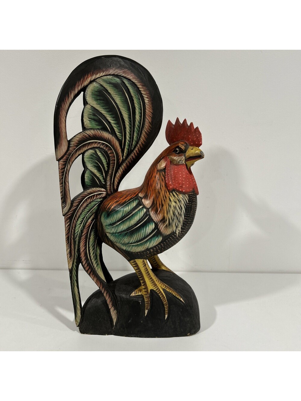 Hand Carved Wooden Rooster Chicken Folk Art Decor 16”
